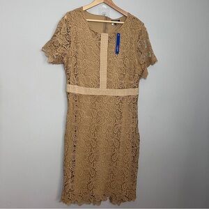 Colette Collection Floral Lace Tan Sheath Dress for Wedding Guest Size XXL NWT